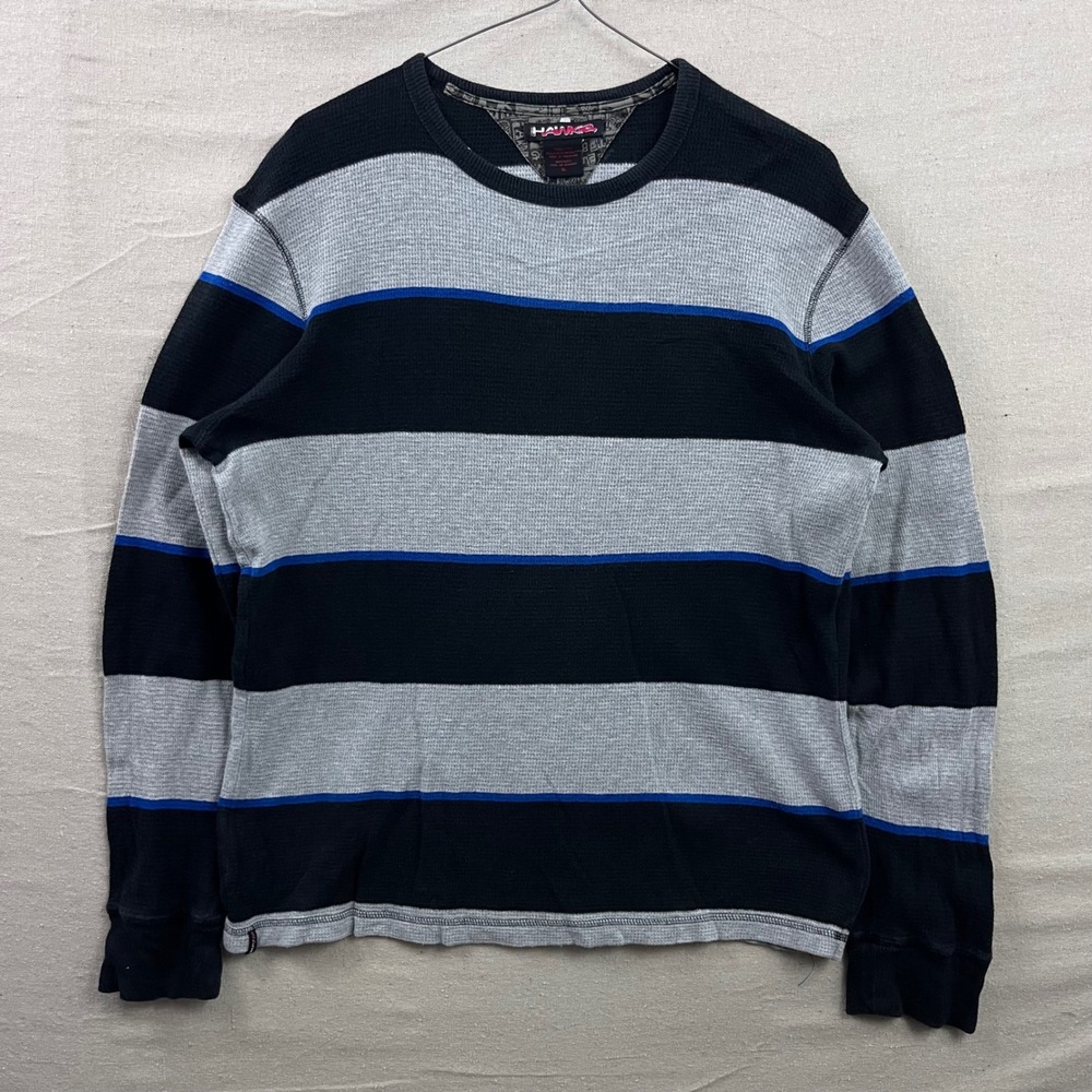 Tony Hawk Thermal Shirt XL Black Grey Striped Waffle Knit‎ Skater Long Sleeve